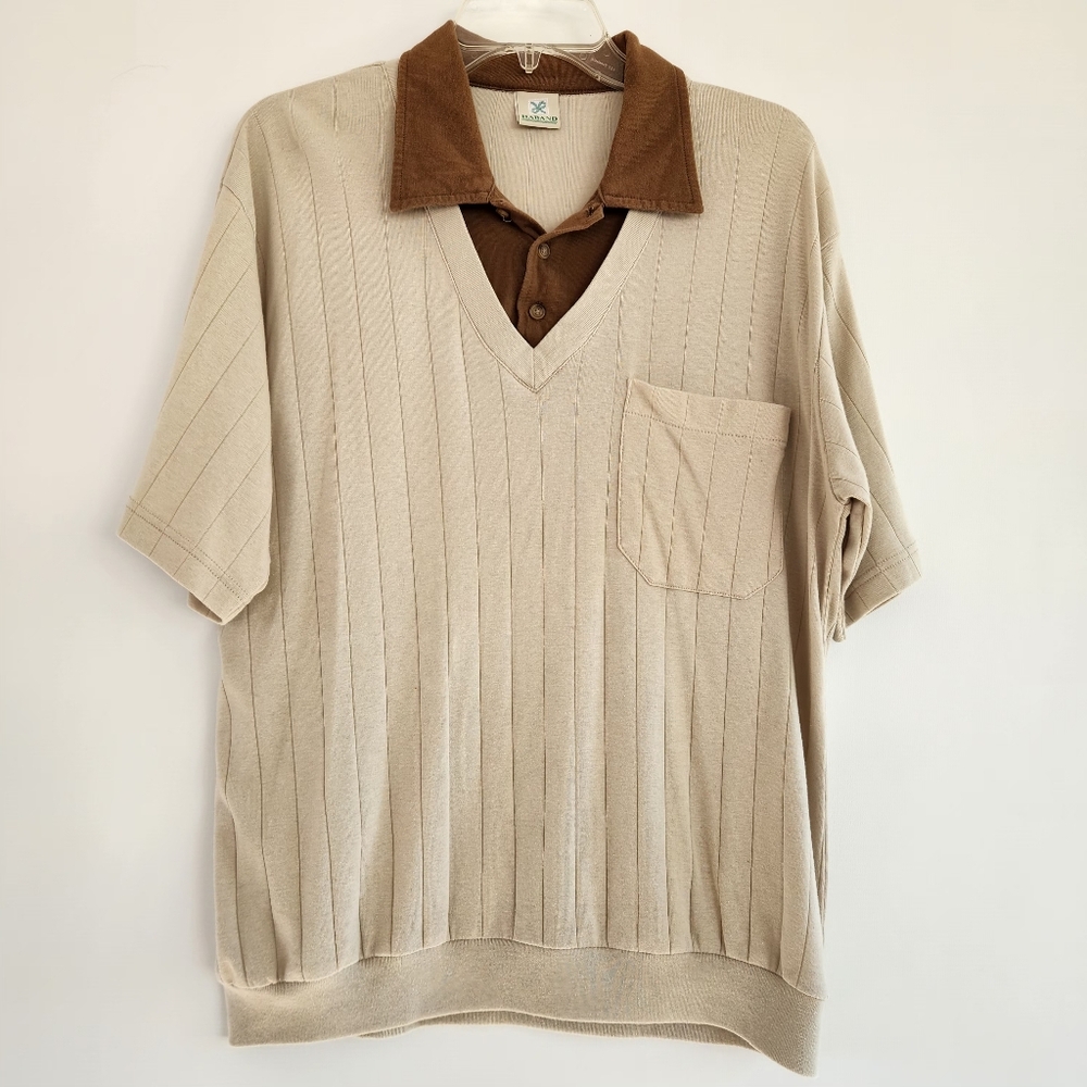 Haband Tan and Cream Knit Top